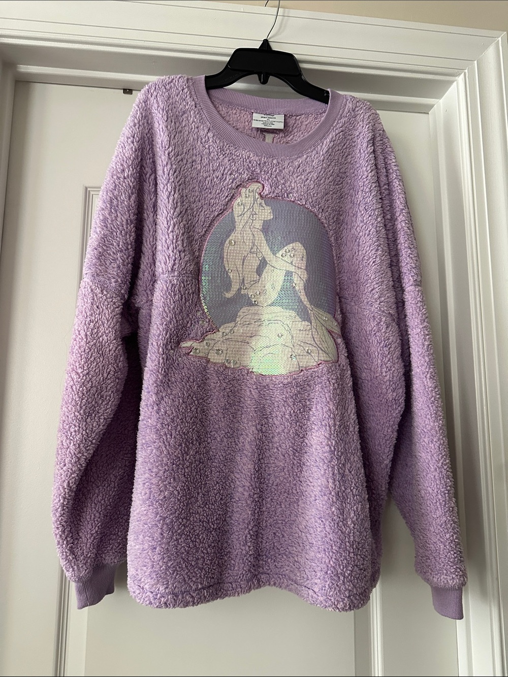 Disney Lavender Plush Crewneck Sweater with Shimmering Mermaid Motif